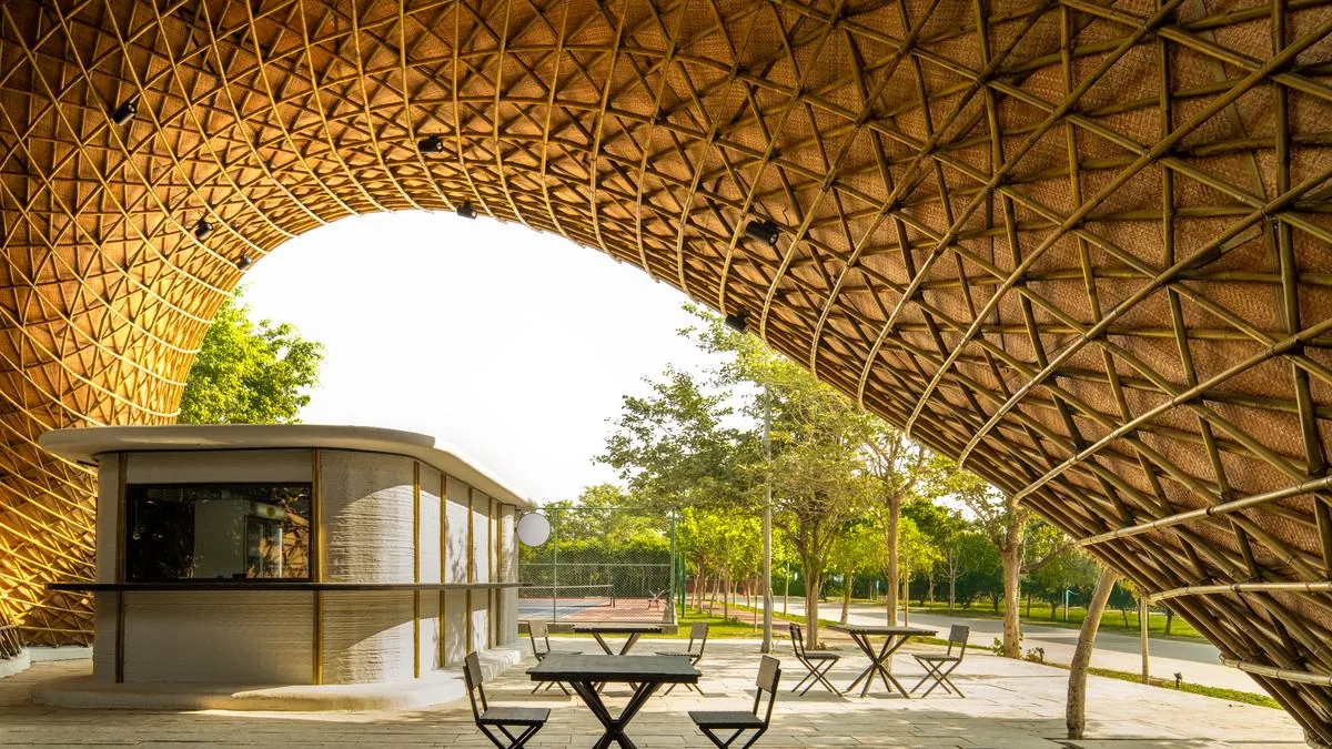 Ashoka University’s bamboo pavilion turns a food street into a shared campus space