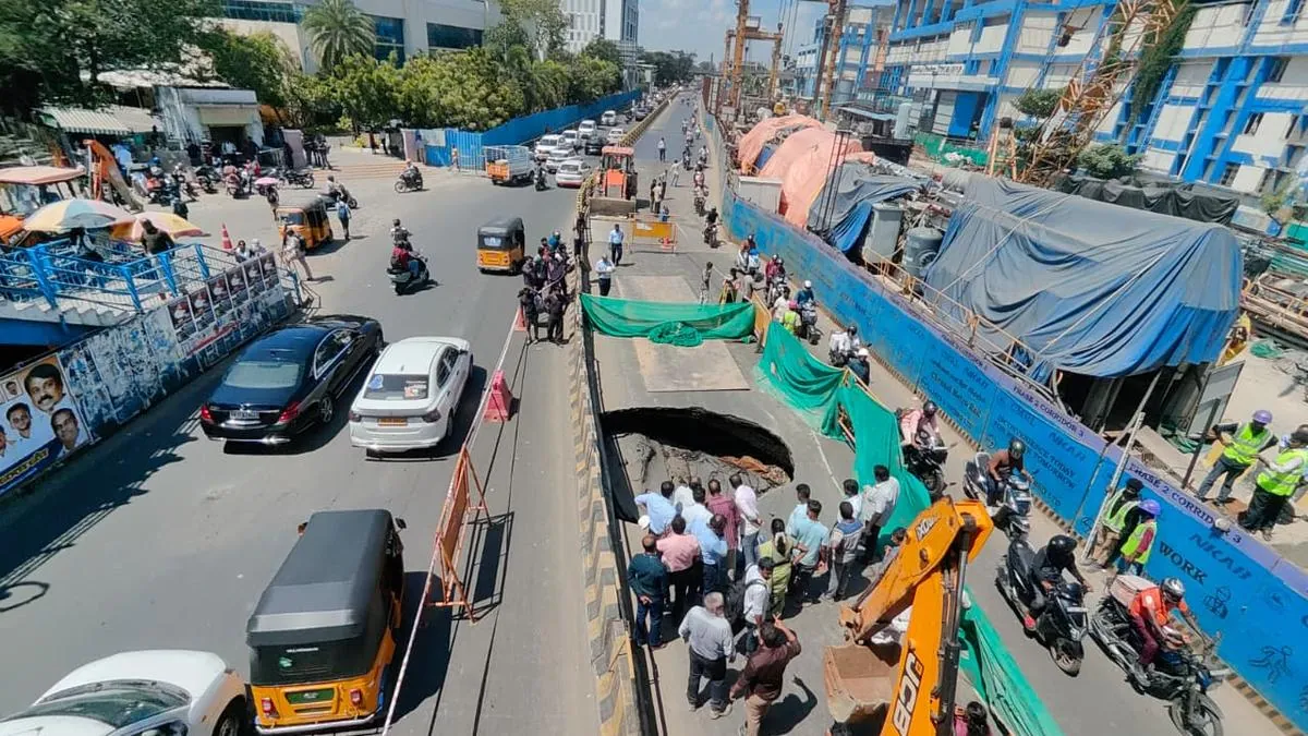 Car plunges into sinkhole beside Chennai metro construction site